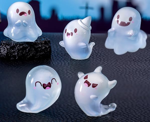 Y&ICrafts 8PCS Cute Luminous Halloween Ghost Dolls, Glow in The Dark Ghost Fish Tank Aquarium Décor, Mini Ornaments for Desktop, Micro Landscape Creative Decoration Accessories