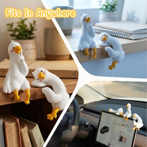3Pcs So Tired Lazy Duck Mini Desk Ornaments, Resin Goose Figurines for Computer Monitor & Car Dashboard Decor, Cute Office Accessories & Gifts, Funny Duck Statue for Home Vehicle Screen - color: Goose