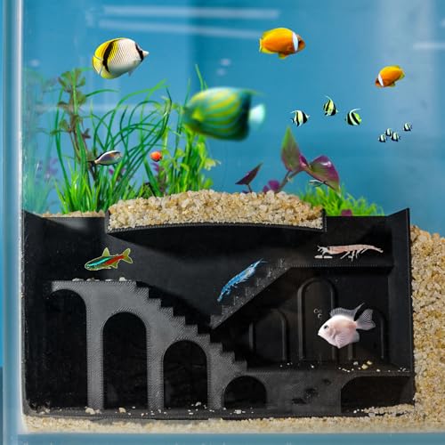 Aquarium Undergravel Fish Tunnel Hide Cave Corner Castle Tank Decorations Under Gravel Viewing Tunnel Fish & Shrimp Cave for Aquarium Hideout(Black,Style A) - color: Black, style: Style A
