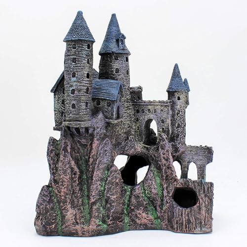 Penn-Plax Deco-Replicas Age-of-Magic Wizard’s Castle Part B Aquarium Decoration - Durable Hand-Painted Resin with Swim Holes & Hideouts - Safe for Freshwater & Saltwater Tanks - Gray, 13 x 9 x 15.5 In - size: Extra Large B