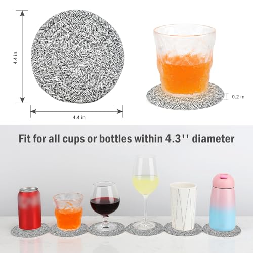 ABenkle 8 Pcs Drink Coasters with Holder, Cotton Woven Absorbent Coasters for Drinks, Minimalist Home Decor Coaster Set for Wooden Tabletop Protection Table, 4.3 inches Mied Gray - color: Mixed Gray, size: 8 Pcs