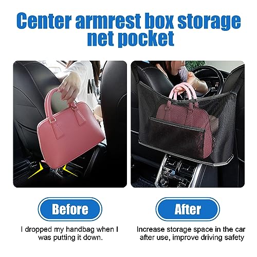 Car Net Pocket Handbag Holder, Organizer Mesh Bag Between Two Seat, Driver Storage Netting Pouch for Handbag Purse, Barrier of Backseat Pet Kids, Car Accessories for Women Men (Black)