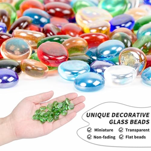 1 LB Green Flat Glass Beads, 160-180PCS Small Glass Marbles, Mini Flat Round Pebbles for Vase Filler and Floral, Fish Tank Rocks Decorative Gemstones for Home and Aquarium Décor - color: Green