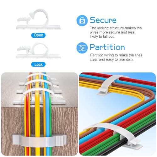 XHF 30pcs Adhesive Cable Wire Clips Kit White, Outdoor Cable Management Wire Organizer Cord Holder for Under Desk, Car, Wall, TV PC Ethernet Cable - color: White, size: Kit-30PCS