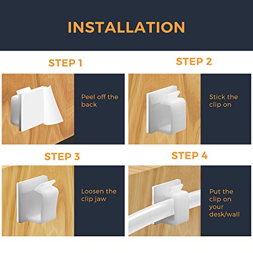 Cable Clips with Strong Self-Adhesive, XIAOXI R Shape Cable Management TV PC Wire Holder Sticky Tidy and Organizer Cord and Wires - 40 Pcs (White) - color: White