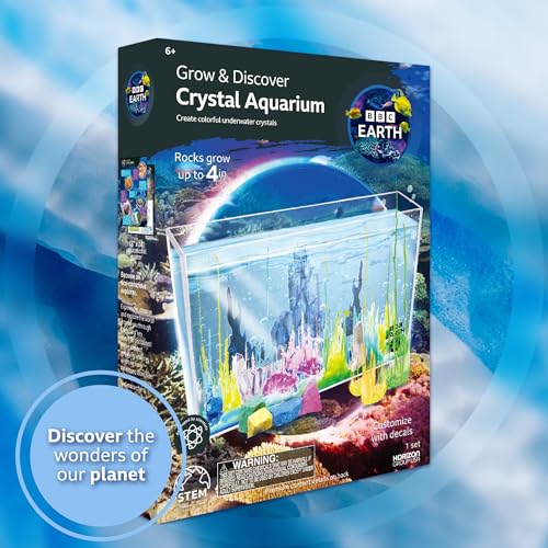 BBC Earth Grow & Discover Crystal Aquarium, Grow Colorful Cave-Like Crystal Formations Inside Reusable Tank, Magic Rocks, STEM Toys, Unique Crystal Growing kit, Science Experiments for Kids 6-8