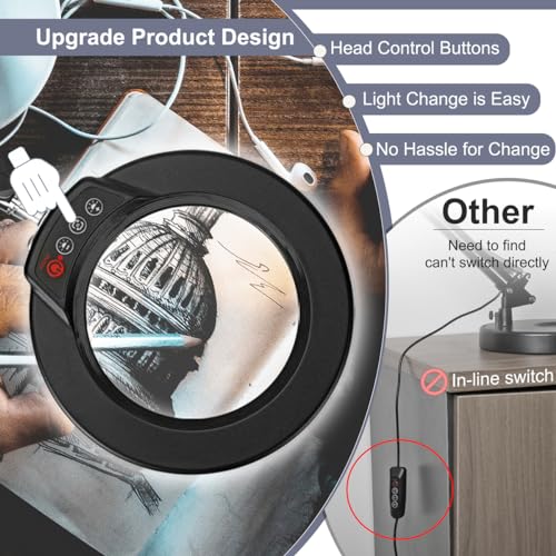 12X Magnifying Glass with Light, Krstlv Upgrade Button 5 Color Modes Stepless Dimmable 2-in-1 LED Lighted Desk Lamp & Clamp, Hands Free Magnifier with Light and Stand for Craft Hobby Repair Close Work - color: Black, size: 12X 17.8inch Base & Clamp