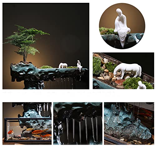 Tabletop Water Fountains Indoor Waterfall Fountain Desktop Water Ornament with Rockery, Aquariums and Stones for Office Home Decor, 16.9x8x8.1 in