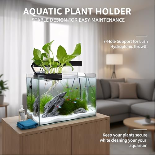 2 Pack 7-Hole Aquarium Plant Holder with Long Hook - Hanging Aquatic Plant Pot for Fish Tank, Versatile Plant Holder - Ideal for Aquascape Decorations on Top of Tank (Black) - color: Black