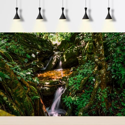 Waterfall Aquarium Background Jungle Forest Lake Stream Natural Landscape Terrarium Backgrounds Tropical Plants Rock with Moss Fish Tank Background Jungle Forest Style Reptile Backgrounds 24x12in - color: Green, size: 24(W)x12(H)inches/ 60(W)*30cm(H)