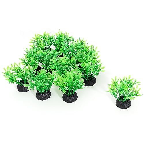 Aquarium Fish Tank Decorations 8PCS Small Green Artificial Plastic Fish Tank Plants Ornaments Safe for Betta Fish - color: Green and Black