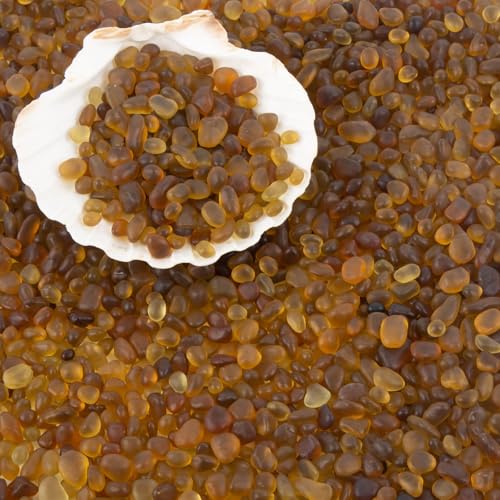 QEQEKAKA Sea Glass Stones for Crafts About 0.5LB (187g/6.6oz) Glass Pebbles Gemstones Bulk for Beaching Wedding DIY Decoration Aquarium Turtle Tank Vase Filler - color: Brownish Yellow, size: 0.5LB (187g/6.6oz)