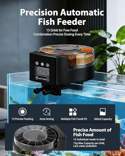 Automatic Fish Feeder Dispenser for Aquarium: Auto Precision Food Feeding 300ml Large Capacity for Powder Flakes Pellet, Battery Feeders Timer for Small Tank Turtle Betta Koi Vacation Weekend Day - size: CY-059F
