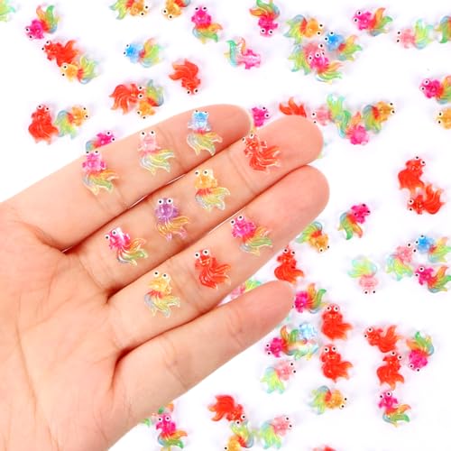 100 Pieces Tiny Goldfish Decor for Dollhouse Miniatures Resin Animals for Crafts Tiny Things for Fairy Garden Micro Landscaping Decoration