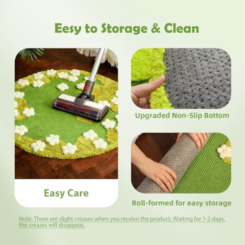 31 x 31 Inch 3D Garden Cat Scratcher Mat, Flower Sisal Cat Scratch Pad, Floor Cat Scratching Pads Rug for Indoor Cats, Protector for Wall&Carpets&Sofas, Green Moss Cat Claw Pad (White Flowers)
