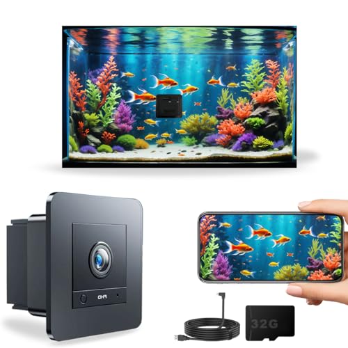 2K HD Aquarium Camera for Fish: Tanks Reptile Terrariums Camera - Anti-Glare Lens Night Vision Two-Way Audio AI Motion Detection – Aquarium Accessories with 32GB SD Card 850mAh Battery & Instructions