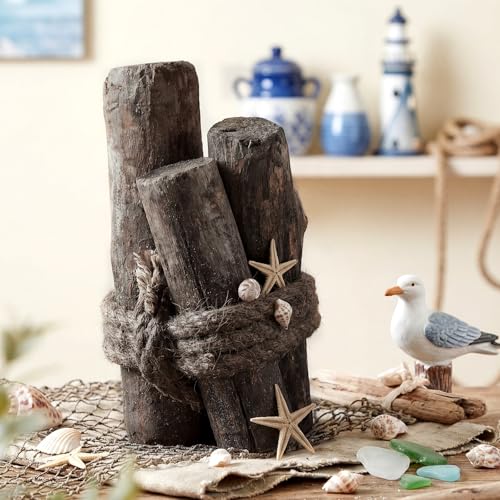Threehoney Black 3 Pcs Driftwood Decor Rustic Table Sign Beach Driftwood Piling Farmhouse Coastal Nautical Centerpieces Tables Coastal Decor for Fish Tanks Summer Christmas Kitchen Dining Decoration - color: Black