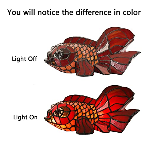 Bieye L10827 Red Telescope Fantail Goldfish Tiffany Style Stained Glass Table Lamp for Home Décor - color: Red Goldfish