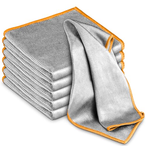 Glass Polishing Cloth Streak Free Miracle Microfiber Cleaning Cloth Lint Free Cleaning Rags for Glasses Kitchen Dish Mirrors Easy Clean, Pack of 6, 12" x 12", Sliver-Orange - color: Sliver-orange, Pack of 6