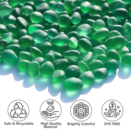 QYGL Sea Glass Stones - 0.55LB Green Frosted Glass Pebbles Gemstones - Perfect for Aquarium Rocks, Fish Tank Gravel, Vase Fillers, DIY Crafts, and Home Decor - color: Green