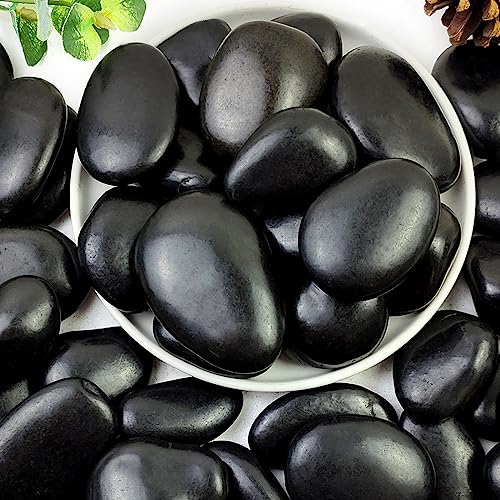 YISZM 40lbs Black Rocks for Landscaping, 2-3 Inch High Polished Pebbles Natural Large River Rocks for Plants, Decorative Stones Garden Outdoor and Indoor DIY Vase Filler Fish Tank Aquariums - color: Black, size: 40 Pounds