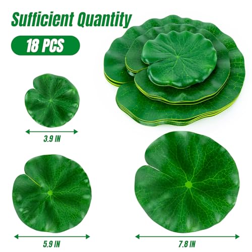 RAINFLOW 18PCS Lily Pads for Ponds Artificial Pond Plants Floating Flowers for Pool Aquarium Plants Lotus Flower for Fish Koi Pond Accessories for Outdoor Ponds Patio Pond Decorations 3Sizes