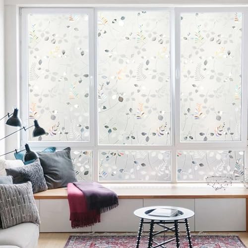 LEMON CLOUD Window Privacy Film Stained Static Cling Glass Film 3D Decorative Colorful Glass Window Sticker, Privacy Frosted Covering for Home Sliding Door(23.6 x 78.7 Inch, Rainbow Leaf) - color: 3d Leaf, size: 23.6 x 78.7 Inch