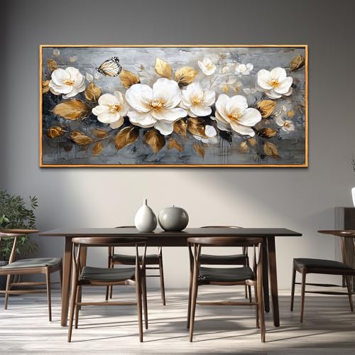 FUHAIHUA Wood Framed Canvas Wall Art For Living Room Large Wall Decor For Office Bedroom Decoration White Flower Pictures Farmhouse Painting Artwork Room Wall Mural Aesthetic Home Decor 32x72 - color: White Flower Wood Framed, size: 72"L x 32"W