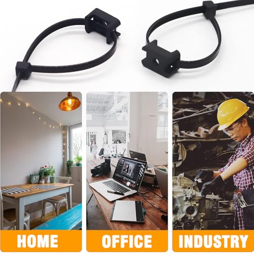60 Set Black Cable Zip Tie Mounts Kit Wire Clips Organizer Holders Clamps with 0.9Inch Saddle Type Mounts Base with 8" Ties and Tapping Screw