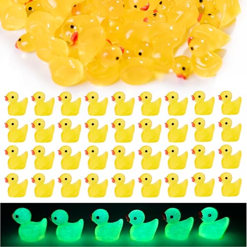 100 Pieces Mini Resin Luminous Ducks Yellow Tiny Duckies for Miniature Dollhouse Decor Accessories Garden Aquarium Miniature Characters Fairy Garden Potted DIY Ornament Party - style: The Yellow Duck 100PC