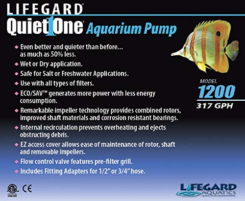 Quiet One Lifegard Aquarium Pump, 296-Gallon Per Hour