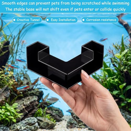 Fish Tank Decor Aquarium Cave - 2-Hole Aquarium Tunnel Fish Tank Cave + 360° View | Under Gravel Fish Hideout Fish Tank Accessories for Betta Fish, Shrimp, Corydora, Pleco (Black Square) - color: Black Square