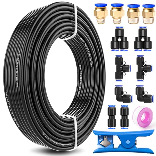 mxuteuk 5/16" Air Line Tubing Kit,5/16 Inch(8mm) OD x 32.8 Feet(10 Meter) Polyurethane PU Tube and 5/16 Inch OD Push to Connect Fittings - style: 5/16" OD Hose