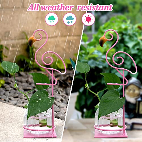 Desktop Glass Planter Vase Holder, esktop Glass Planter Hydroponics Vase，Metal Flamingo Plant Terrarium， Stand for Plants Creative Decorations for Home Patio Lawn Garden - color: Pink Flamingo