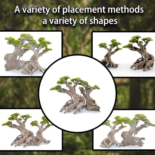Novelsite Fish Tank Decorations - Large Bonsai Trees with Faux Moss- Aquarium Rocks Aquascaping- Made of Sandstone 17" x 8.6" x 5" Enhance Aquatic Landscape with Realistic Natural Look - color: Tree-bonsai, size: Tree-Bonsai-L
