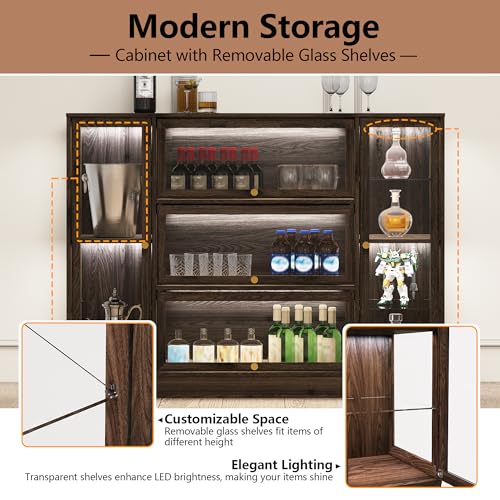 Display Cabinet with Acrylic Glass Doors,Extra Wide Curio Cabinet with LED Lighting for Collectibles, Collectibles Toy Organizers Rack & Display Shelf Display Case, Walnut - color: Walnut, size: 56" W x 42" H