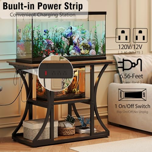 50 Gallon Aquarium Stand with Power Outlets Fish Tank Stand with 3-Tier Storage Shelves Display Stand for Turtle Tank Shelves Metal Frame Stand for Living Room Office Entryway,Brown - color: Brown