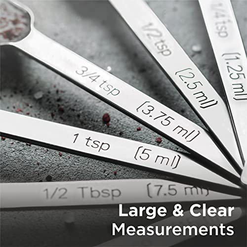 Deiss PRO Heavy Duty Stainless Steel Measuring Spoons for Cooking Spices Dry or Liquid Ingredients Fits in Spice Jar Adjustable Measuring Spoon Set of 7 Measuring with Leveler Measuring Spoons Set