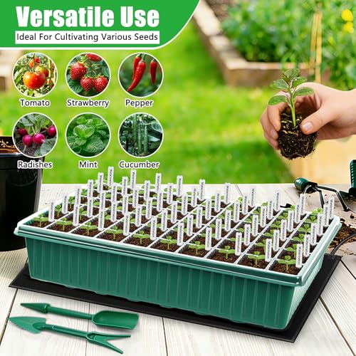 2 Set 120-Cell Seed Starter Kit with Seedling Heat Mat, Self-Watering Seed Starter Tray with Adjustable Brightness Timed Grow Light Humidity Domes, Indoor Seedling Starter Tray Plant Germination Kit - size: 2pack with Heat Mat