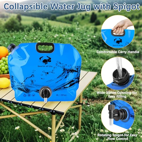 Water Jug Camping 2.1 Gallon Collapsible with Spigot, BPA Free Portable Water Pouch Foldable Water Bags for Outdoor Hiking, Travel and Emergency & Water Storage Containers (Blue-1Pcs) - color: Blue-1Pcs