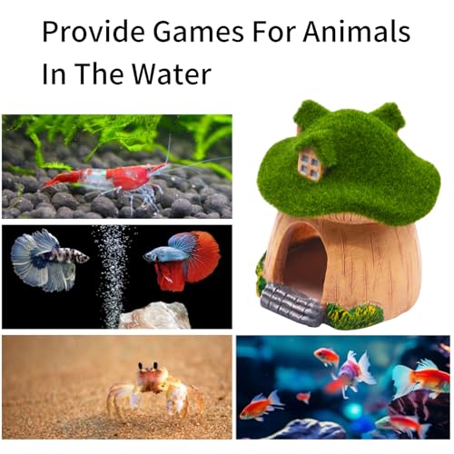 AnRui Green Moss Mushroom Aquarium Decor Cute Fish Tank Decorationss Resin Aquarium Decor Hideout Cave Ornament for Small Fish, Shrimp, Hermit Crab, Goldfish and Reptiles - size: Large