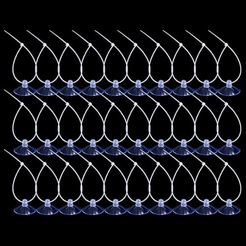 30PCS Aquarium Suction Cups 35mm Mini Suction Cups with 50PCS Adjustabletransparent Zip Ties Fish Tank Suction-Cups Small Sea Sucker Suction-Cup for Plants, Planter, Binding Moss, Window