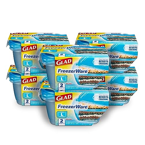 Glad GladWare FreezerWare Food Storage Containers with Lids, Large Rectangle No BPA Plastic for Freezing Soups Meals and Batch Cooking, Crack Resistant, Microwave Dishwasher Safe, 64 Oz, 2 Ct - 6 Pk - size: 2 Count (Pack of 6)