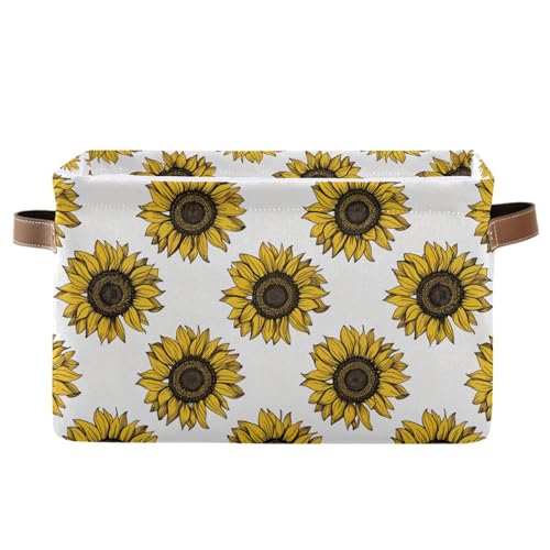 Foldable Storage Baskets, Meadow Sunflower Storage Bins with Handles, Decorative Cloth Organizer Storage Boxes for Home|Office 15 x 11 x 9.5 in - color: Meadow Sunflower, size: 1 PCS