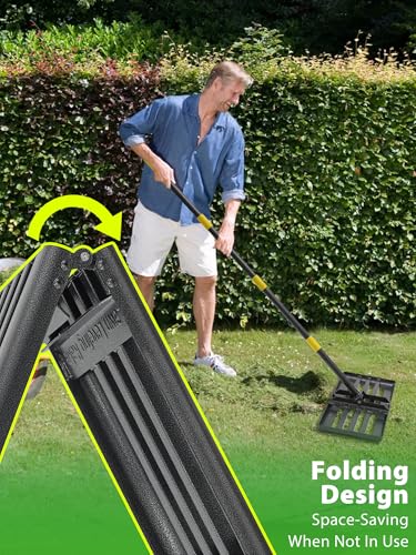 Lawn Leveling Rake Heavy Duty, 30x10 in Large Soil Leveling Rake, Ground Leveler with Anti Flipping Smooth Edge for Dirt Sand Grass Golf, 72" Long Handle, Foldable Garden Landscaping Levelawn Tools