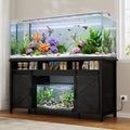 VOWNER 75-120 Gallon Fish Tank Stand with Power Outlet, Farmhouse Aquarium Stand with Storage Cabinet & Sliding Barn Doors, Heavy Duty Reptile Tank Stand, for 2 Tanks, 1000LBS Capacity, Black - color: Black