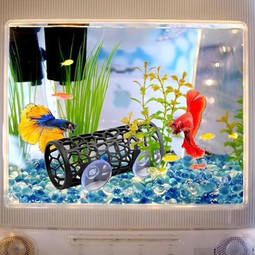 Betta Fish Tank Accessories Decorations, Betta Tunnel Swim Tube Soft Edged Betta Hammock Bed Shrimp Guppies Hideout Betta Shelter Toys with Suction Cup(Black)