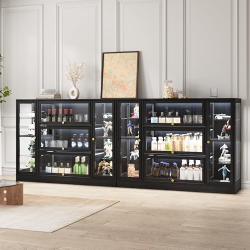 Display Cabinet with Acrylic Glass Doors,Extra Wide Curio Cabinet with LED Lighting for Collectibles, Collectibles Toy Organizers Rack & Display Shelf Display Case, Black - color: Black, size: 56" W x 42" H
