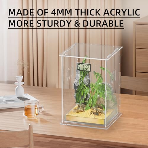 Reptile Terrariums, with Temperature Hygrometer, 7.1"x7.1"x11.8" Acrylic Reptiles Breeding Box Terrarium Cage Tank for Small Reptile Insect Home Office (Arboreal Large) - size: Arboreal--L (Tray)