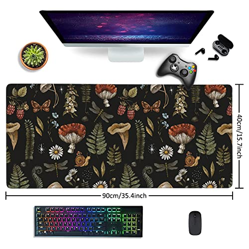 Vintage Mushroom Large Mouse Pad Extended Gaming Mouse Pad Waterproof Desk Mat with Stitched Edge,Non Slip Base Keyboard Mouse pad for Home Office 35.4" X 15.7" - color: Vintage Mushroom